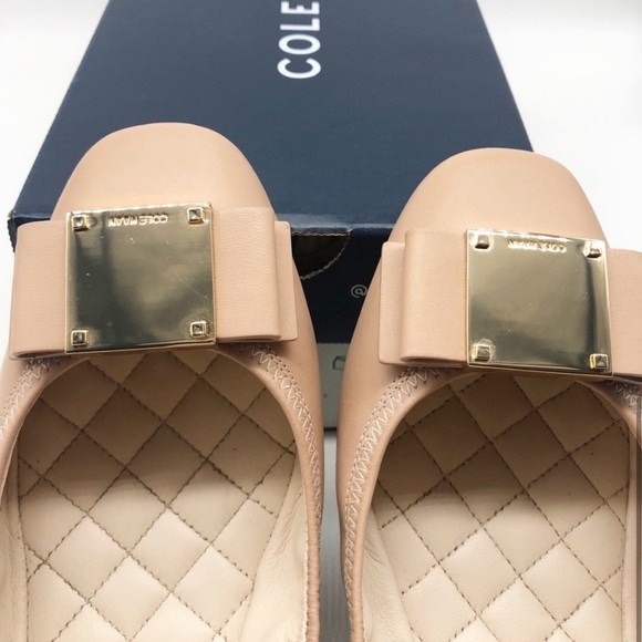 Cole Haan nude leather ballet flats with gold bow accent. Worn twice - Picture 4 of 6
